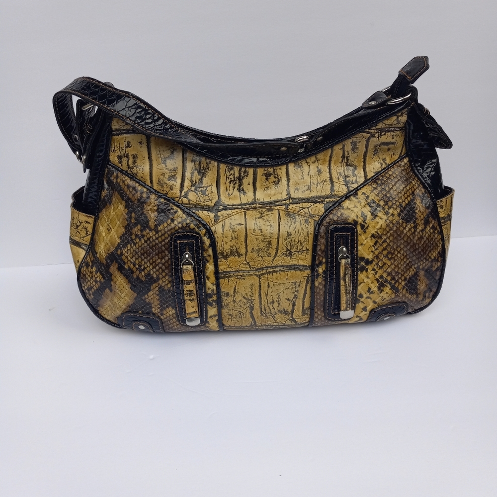 An yellow-black purse.
